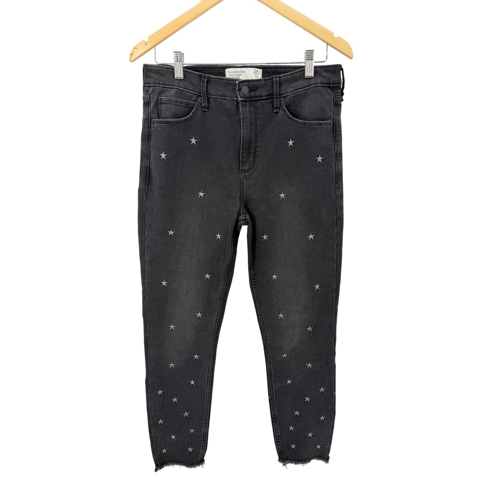 Abercrombie & Fitch Ankle Jeans Womens 29/8R Black High Rise Star Embroidered